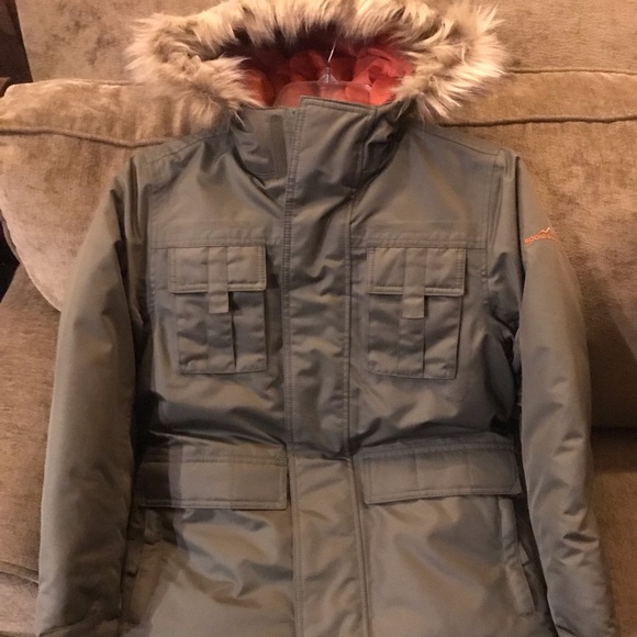 Eddie Bauer- Bayleaf puffer jacket with faux fur removable hood combo-Kids M NWT - Picture 2 of 8